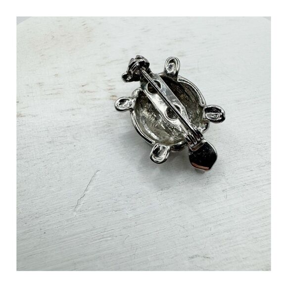 Vintage Turtle Brooch Pin Red Rhinestone Shell Silver Tone Animal Jewelry Kitsch - Picture 6 of 8